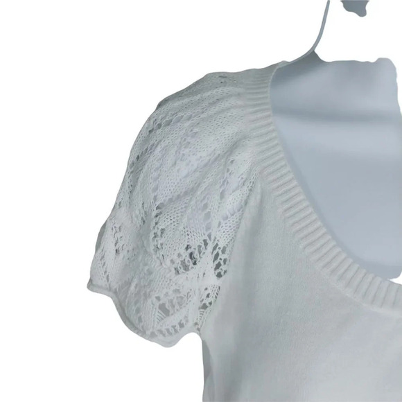 Only, White Knit Top, Crocheted Sleeves, M - Picture 3 of 9